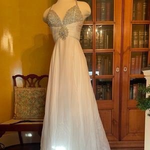 White silk pageant prom dress